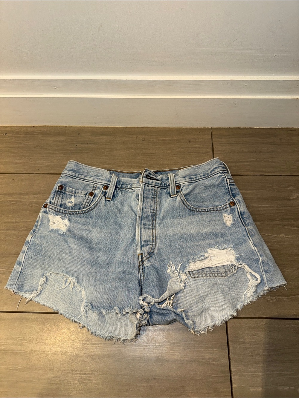Levi's Light Blue Distressed Denim Cutoff Shorts